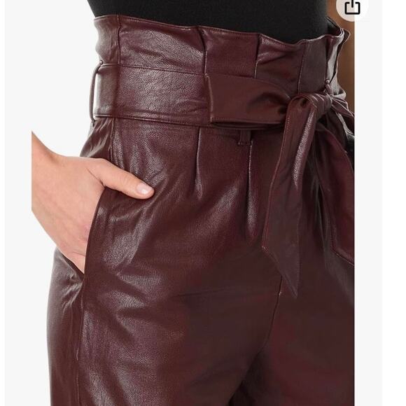 Commando Brown Faux Leather Paperbag Waist Pants NWT Medium Oxblood Color Lined - Picture 6 of 15